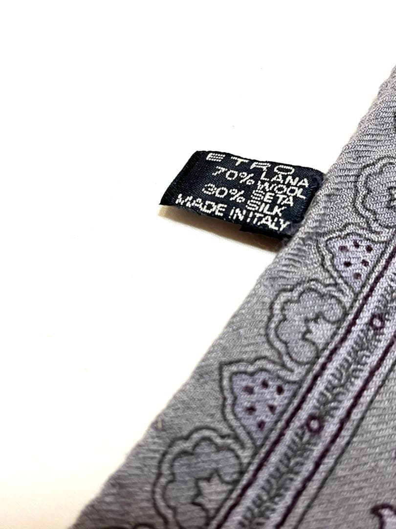 エトロ　ストール　美品　ETRO　ペイズリー　ショール　シルク　ウール　グレー