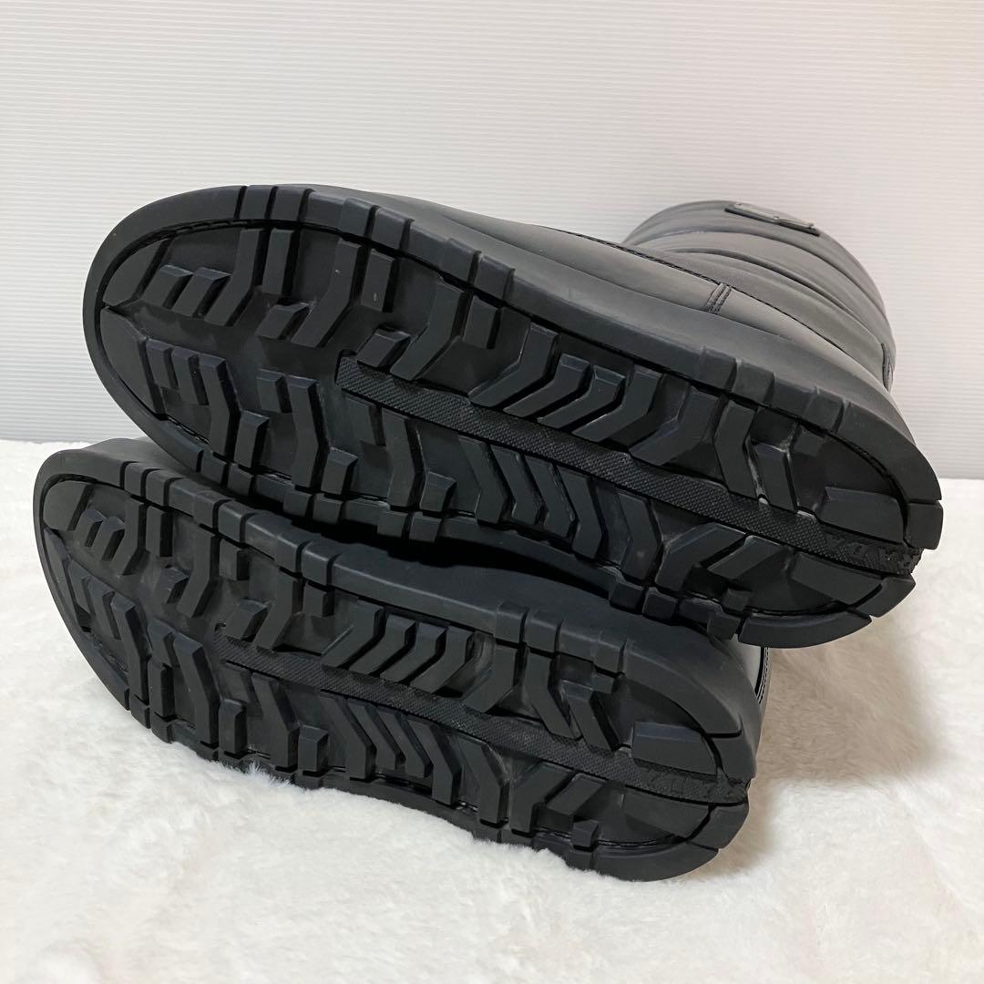 未使用級 箱付 PRADA レザー ブーツ 三角ロゴ 黒 厚底 38.5 ファー