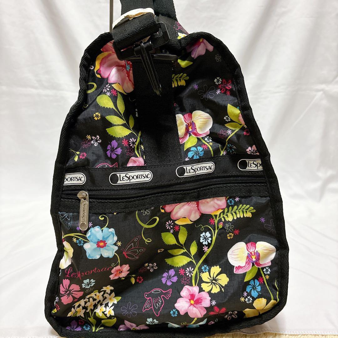 【美品】レスポートサック ハワイ限定 コラボ ボストンバッグ 花 ブラック
