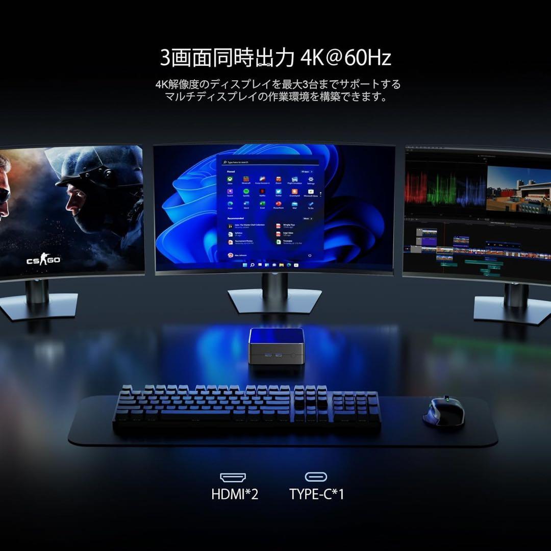 299. ミニPC Ryzen5 3550H SSD 3画面 4K対応 小型