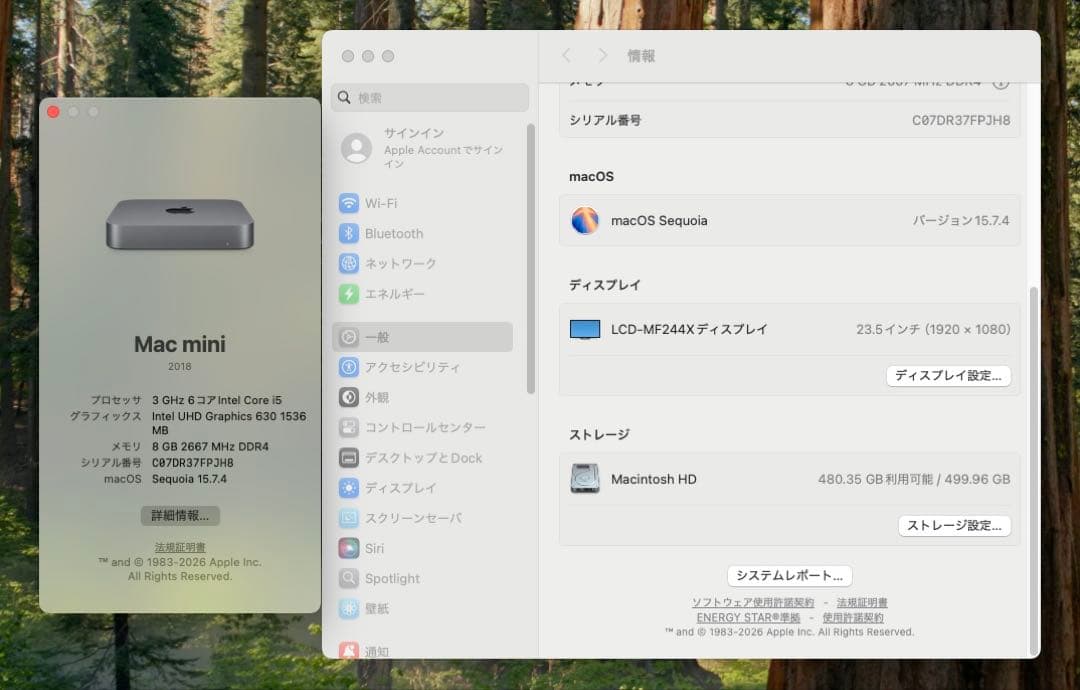 Macデスクトップ Apple Mac mini 2018 i5/8GB/500GB A1993