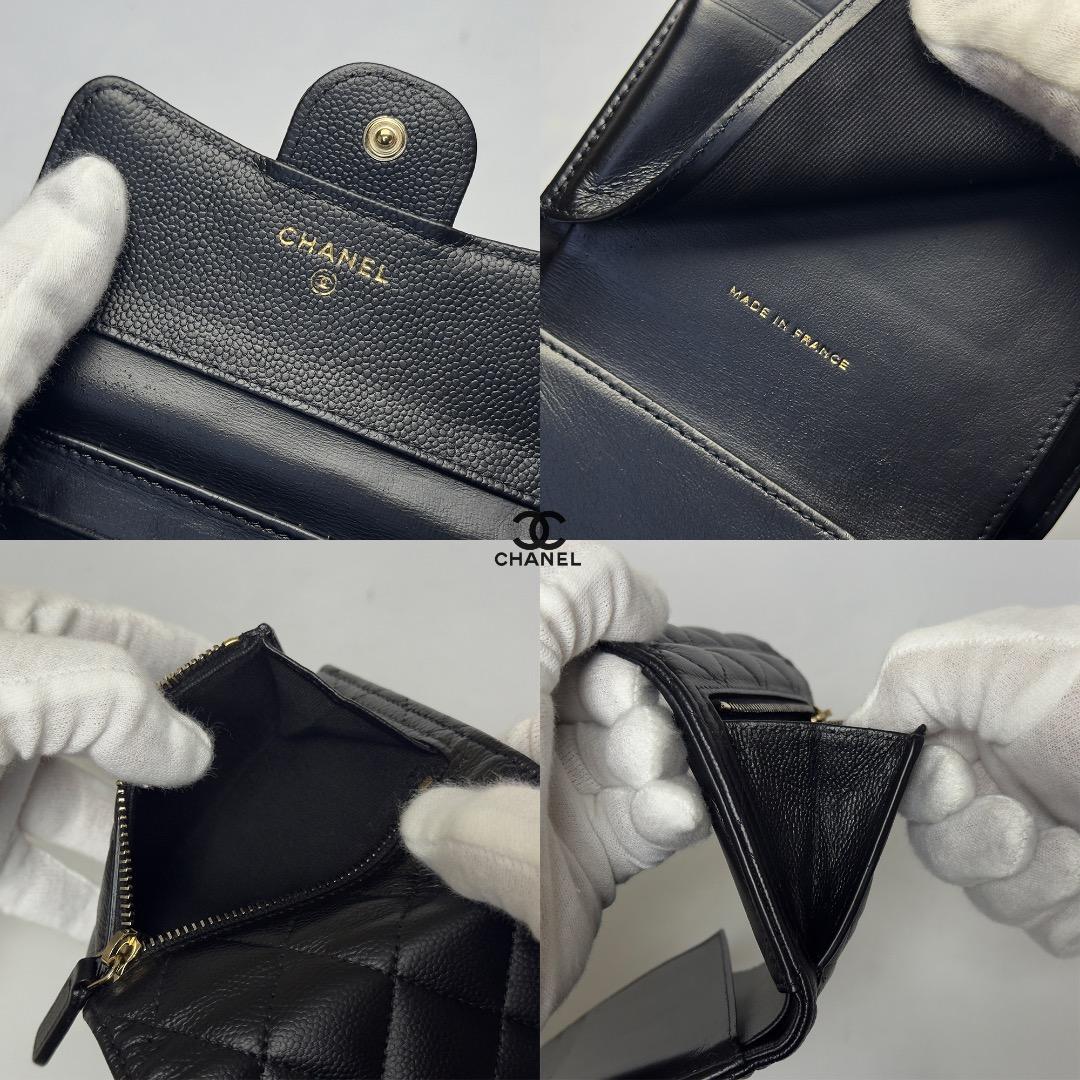 正規品 新型タイプ シャネル マトラッセ ジップ ゴールド金具 三つ折り財布