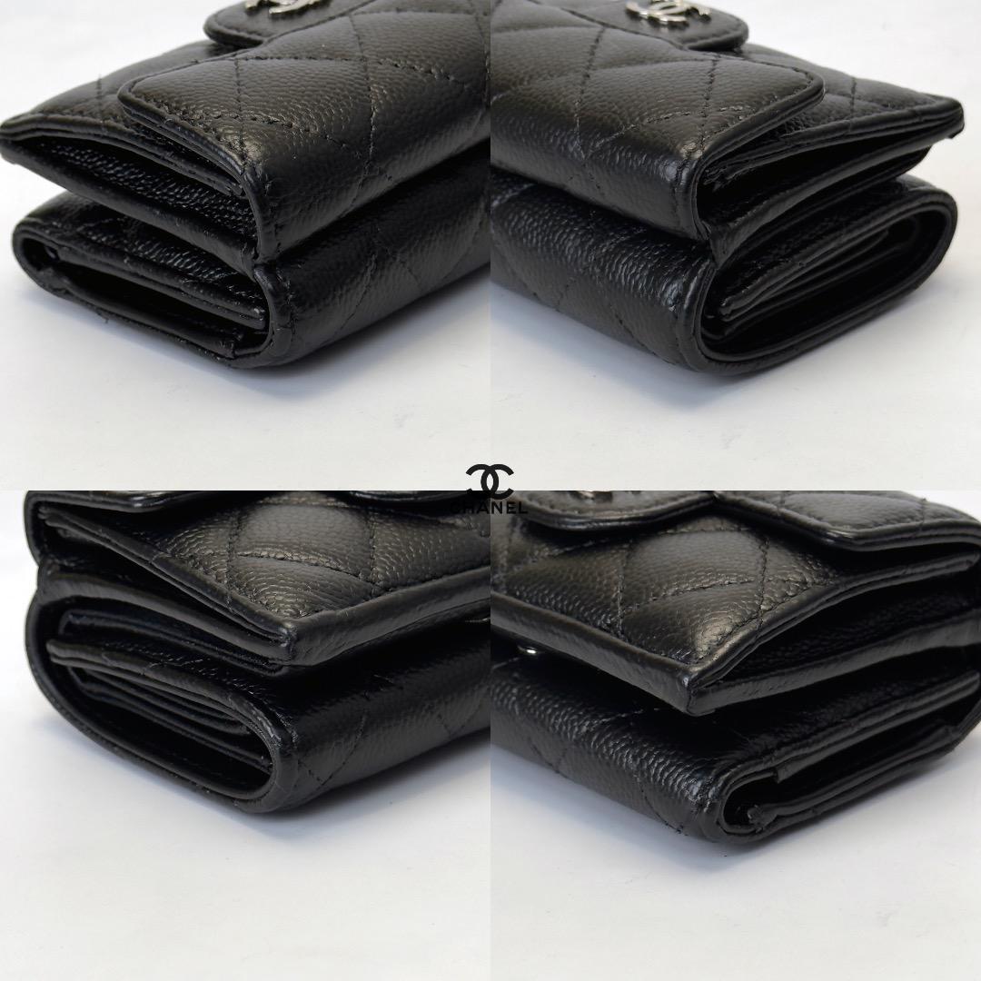 正規品 シャネル クラシック マトラッセ シルバー金具 フラップ 三つ折り財布