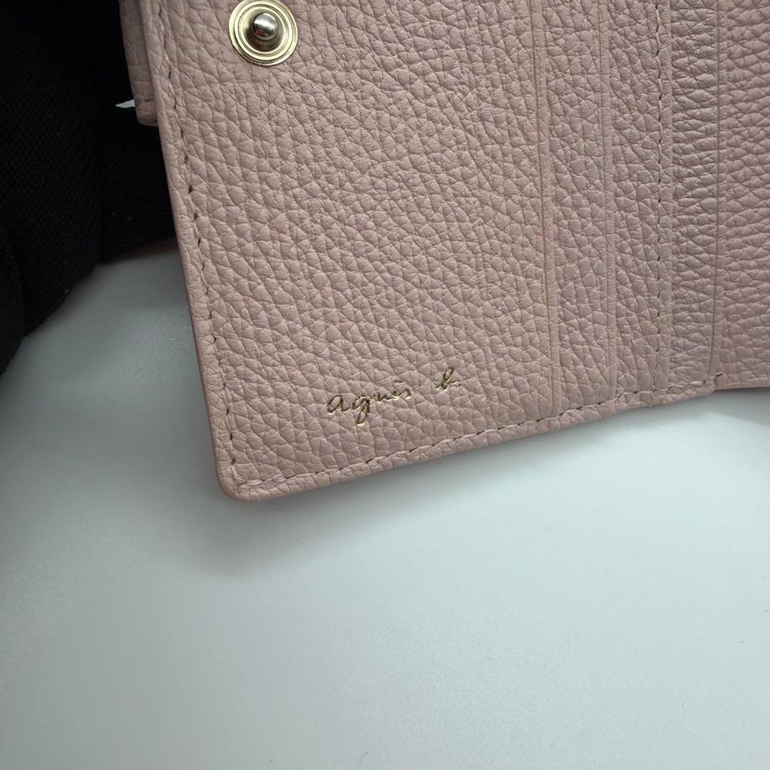 極美品　agnes b アニエスベー　折り財布　ロゴ金具　レザー　ピンク