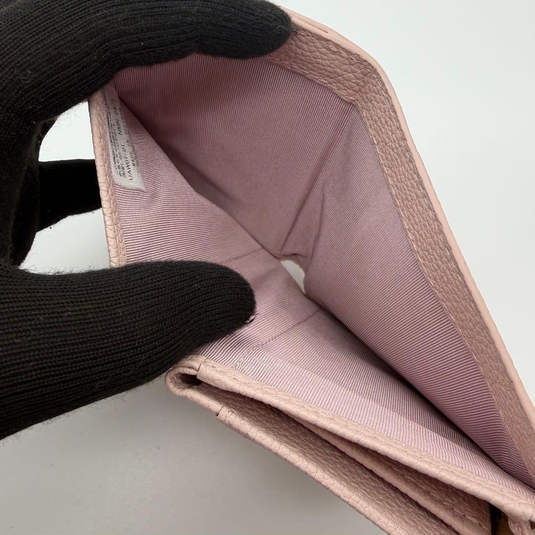 極美品　agnes b アニエスベー　折り財布　ロゴ金具　レザー　ピンク