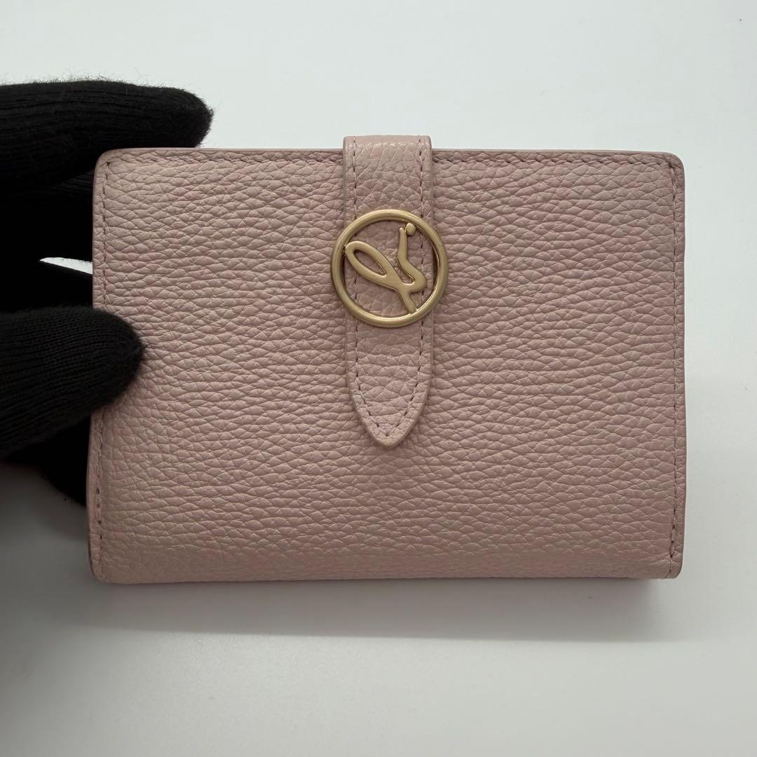 極美品　agnes b アニエスベー　折り財布　ロゴ金具　レザー　ピンク