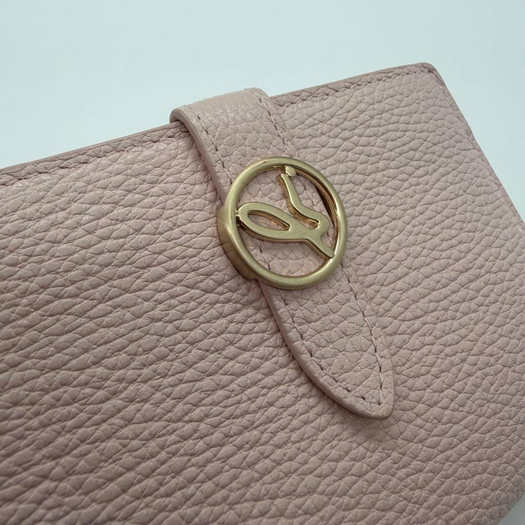 極美品　agnes b アニエスベー　折り財布　ロゴ金具　レザー　ピンク