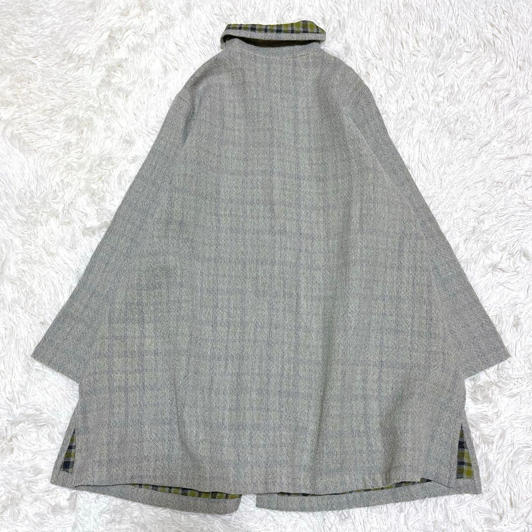 群言堂 登美 薄手コート グレー ダブルガーゼ 裏地チェック M
