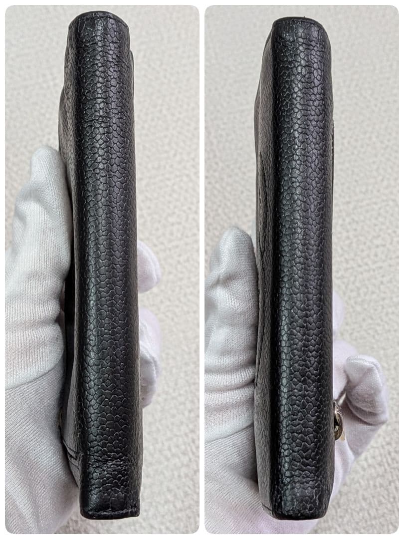 シャネル　デカココ　三つ折り財布　キャビアスキン　黒　チェーンウォレット