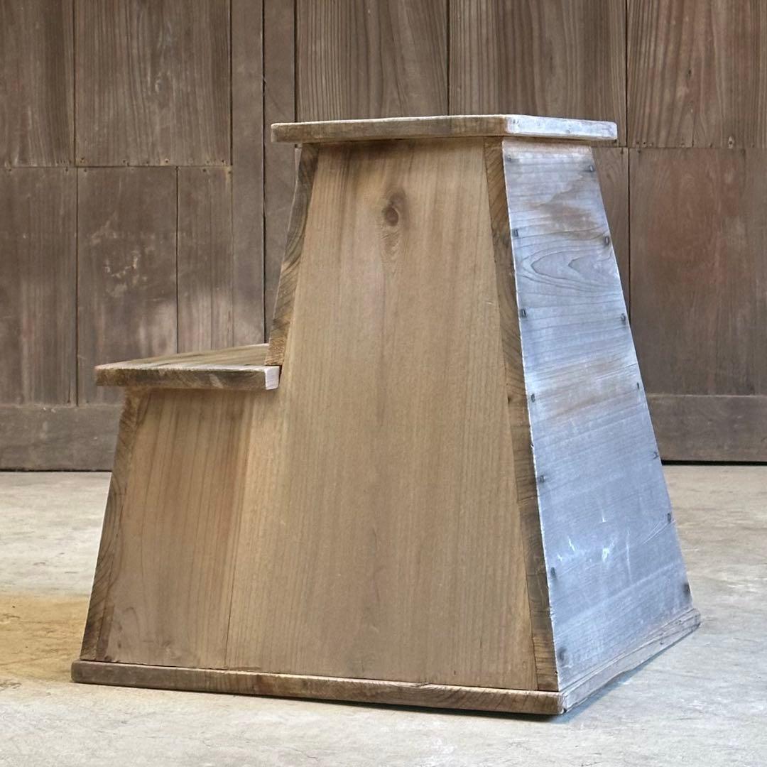 レトロ木製スツール サイドテーブル 送料込/475x443x485 古家具 踏台