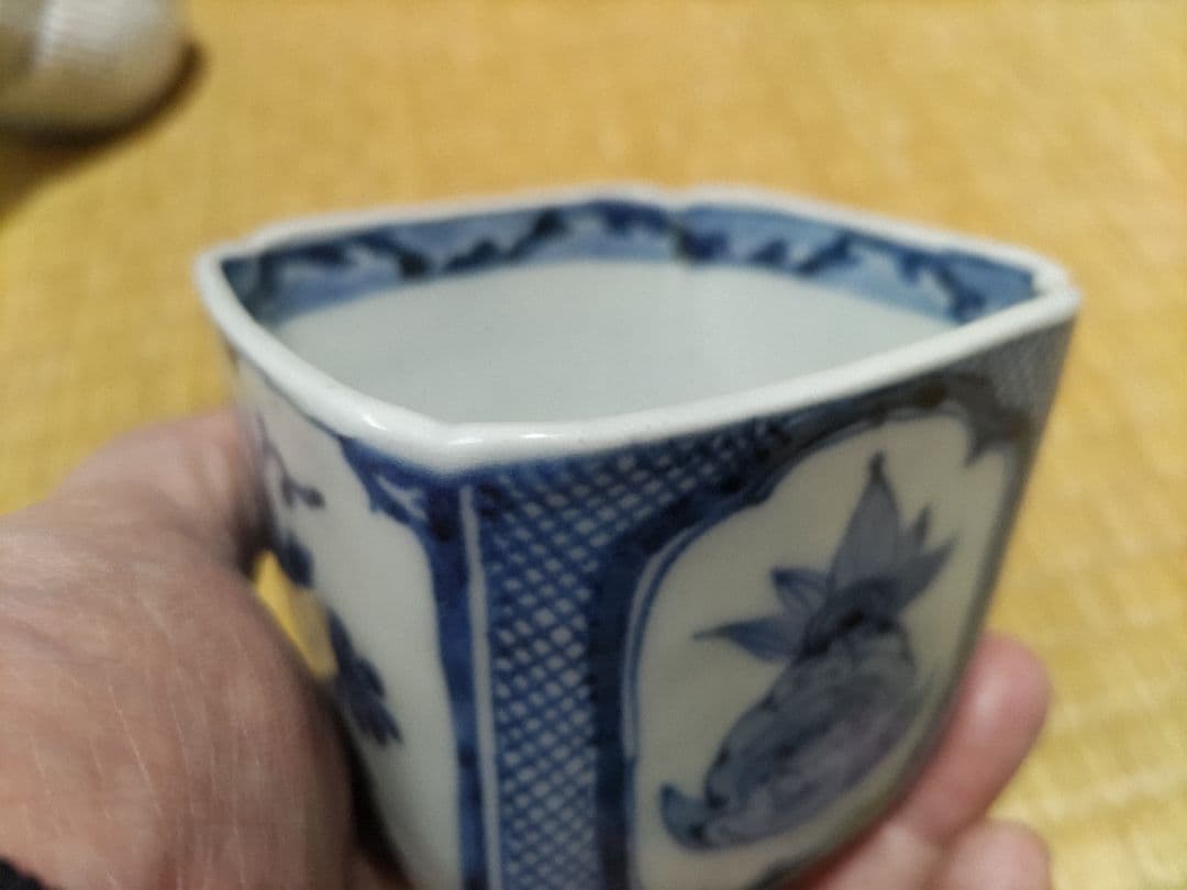 古伊万里　四方　向付　染付　金魚（ランチュウ？）