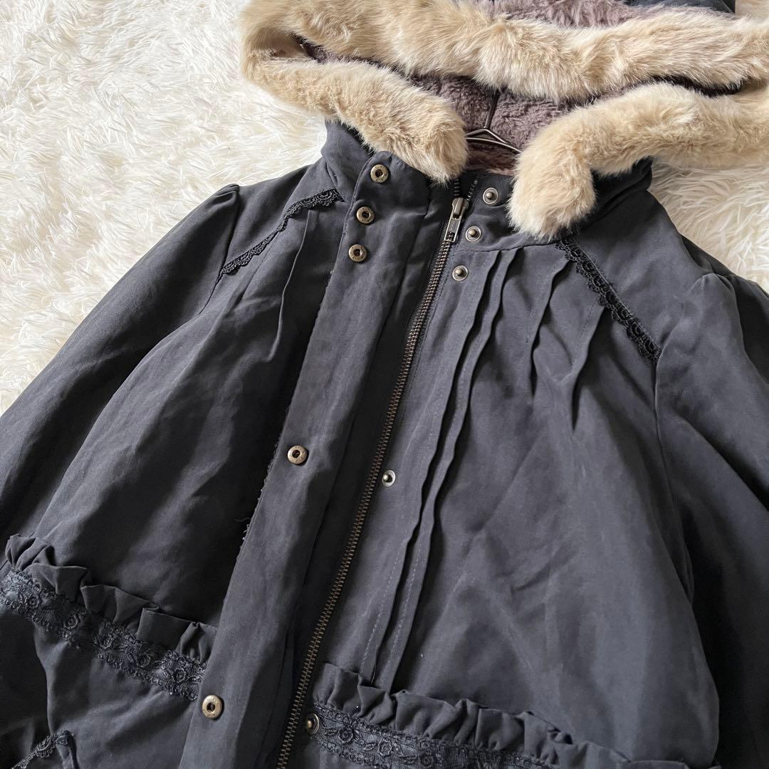 axes femme ファー付き モッズコート ブラック レース