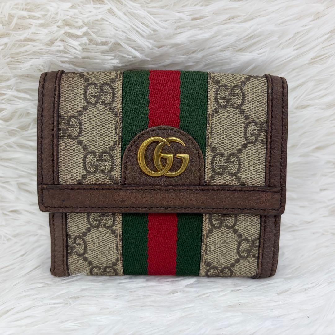 美品✨️グッチ 二つ折り財布 オフィディア シェリーライン GGスプリーム