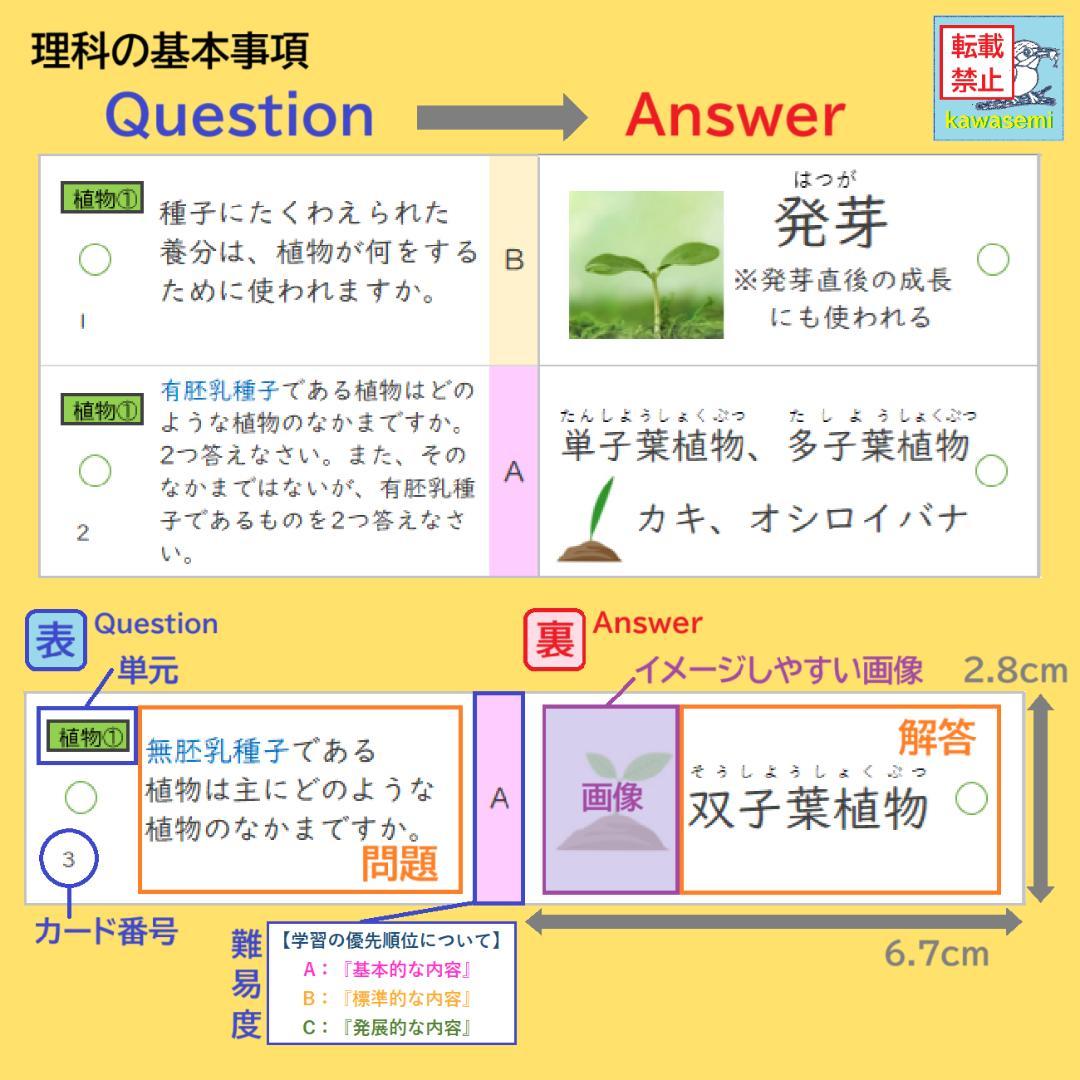 カット済【中学受験】理科の基本事項 理科 生物セット 暗記カード 早稲アカc