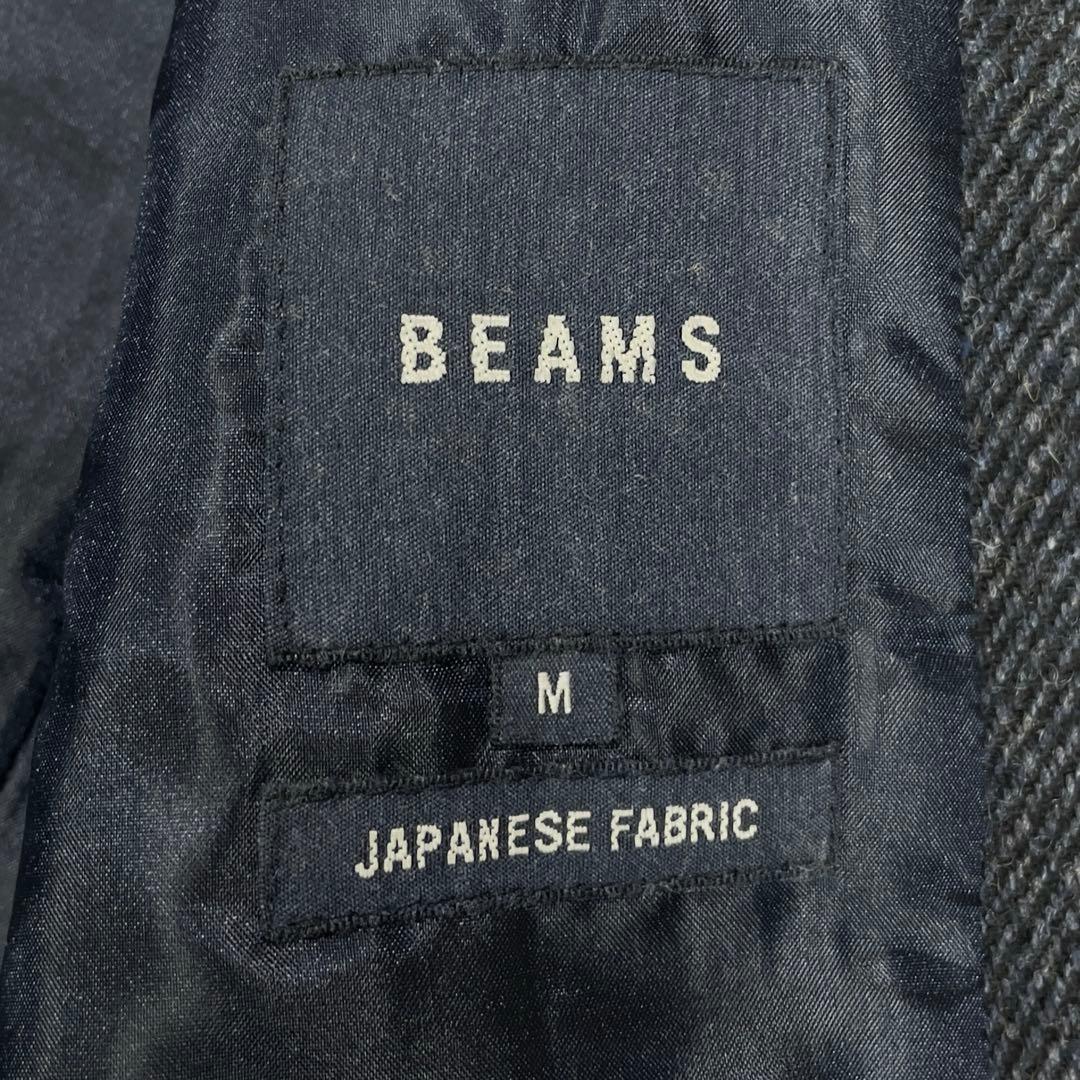 美品 ビームス ウールツイード パッチワーク テーラードジャケット M ネイビー
