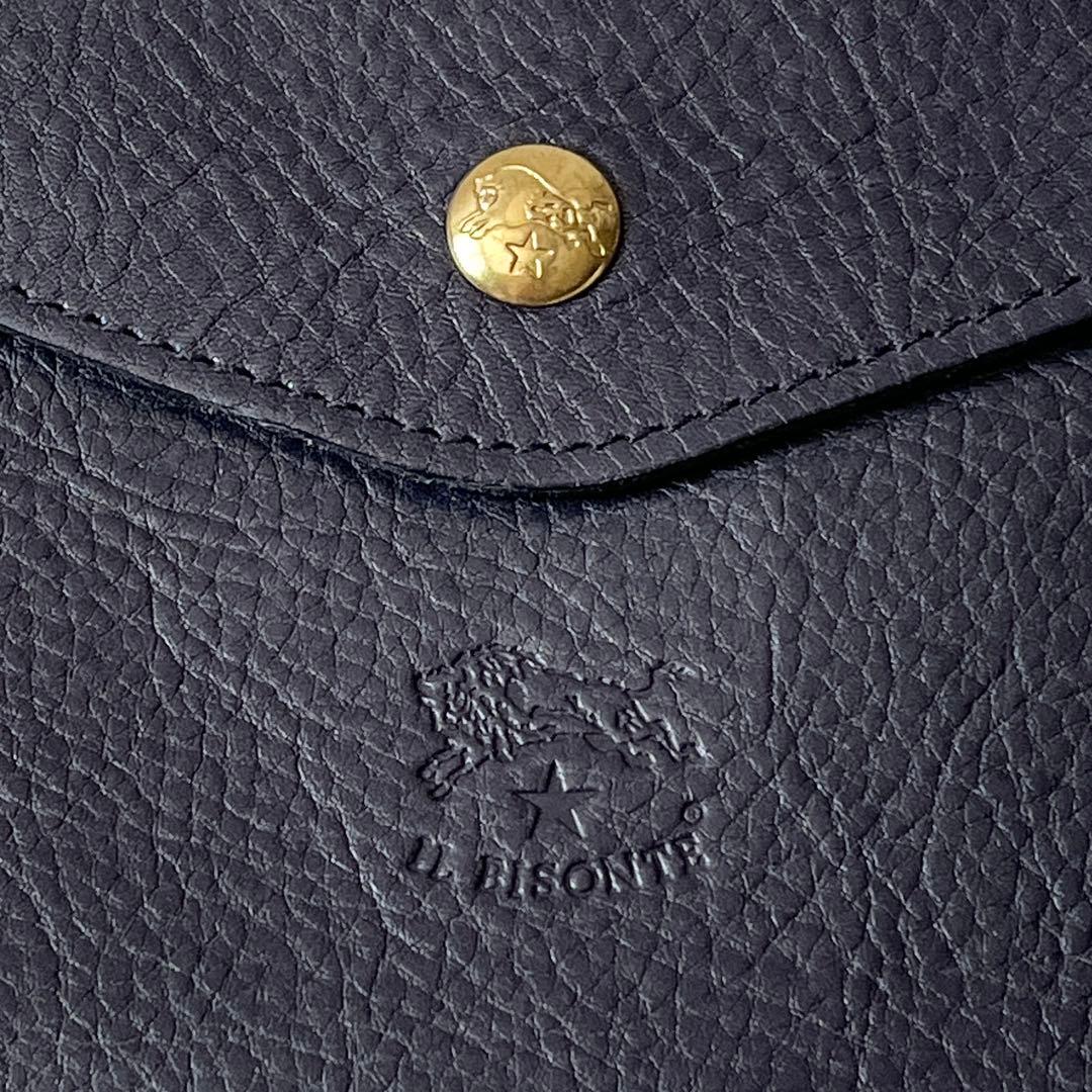 未使用級✨　IL BISONTE　がま口　三つ折り財布　ネイビー　レザー