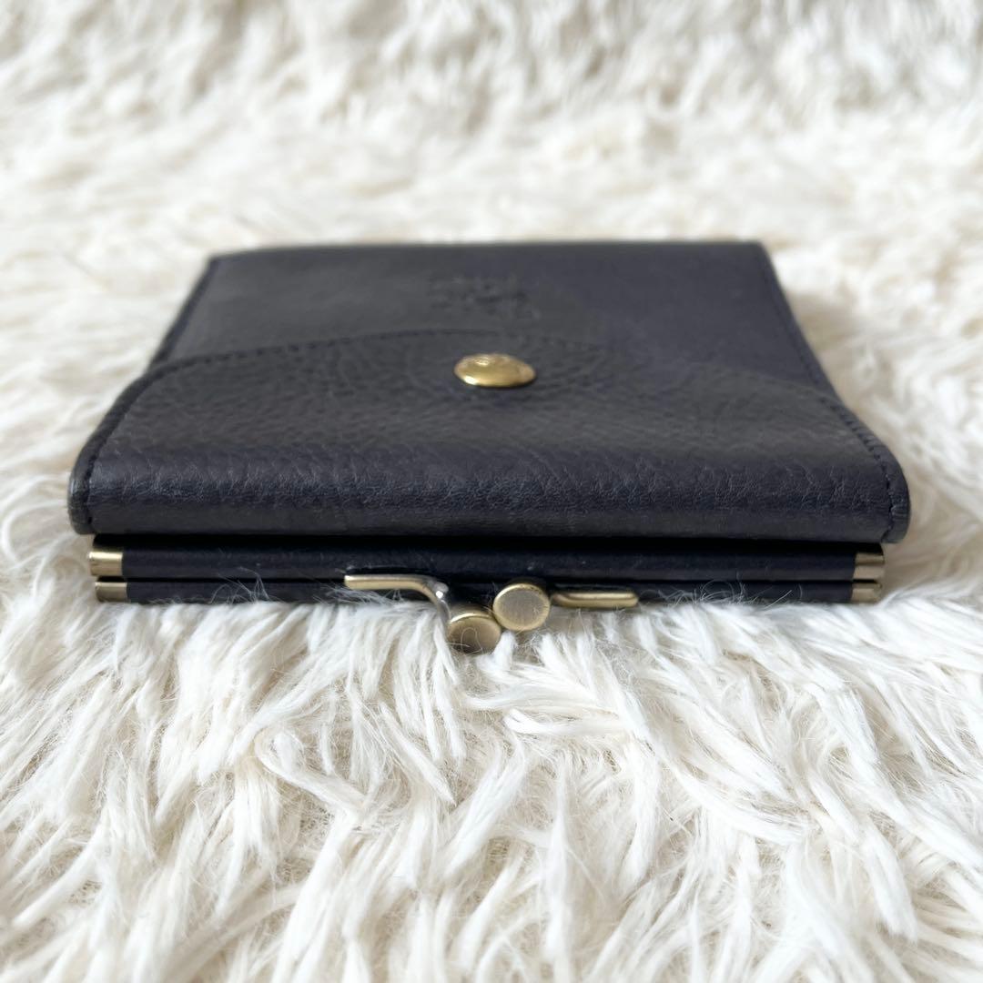 未使用級✨　IL BISONTE　がま口　三つ折り財布　ネイビー　レザー