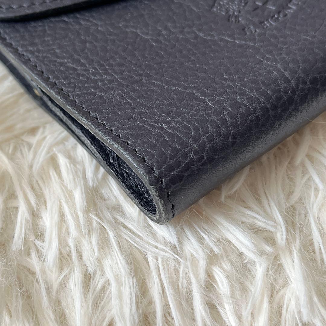 未使用級✨　IL BISONTE　がま口　三つ折り財布　ネイビー　レザー
