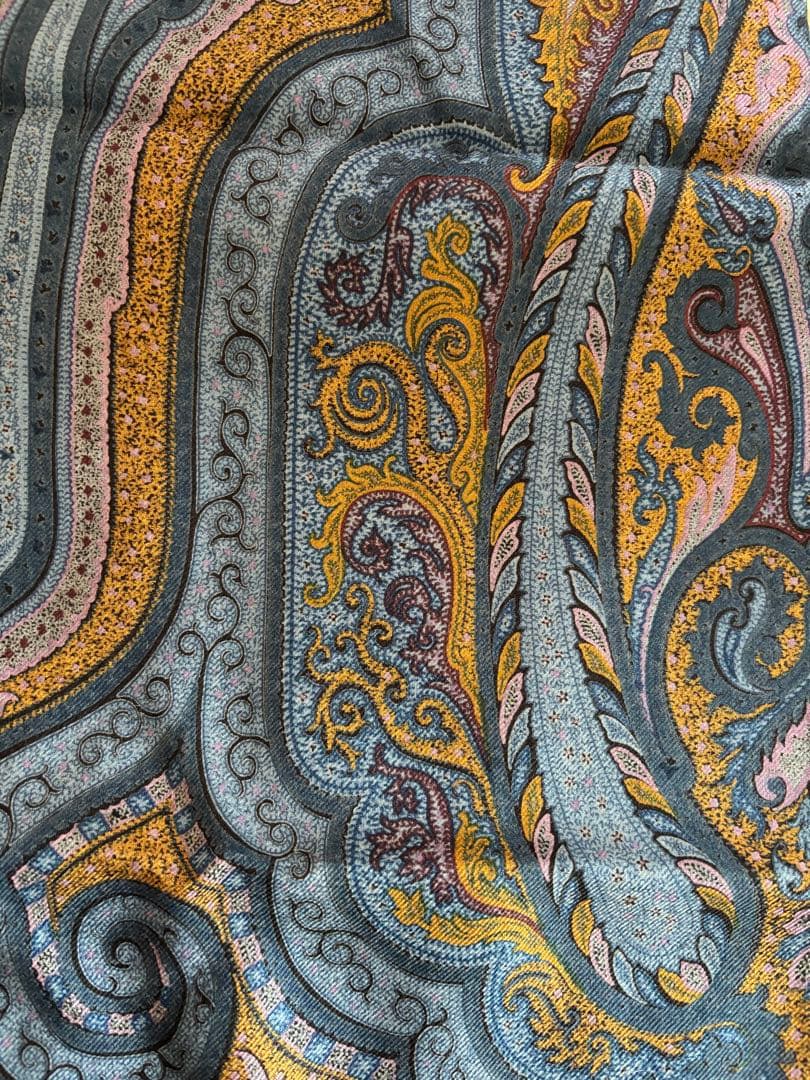 ETRO エトロ ウール×シルク ストール ブルー系 ペイズリー柄