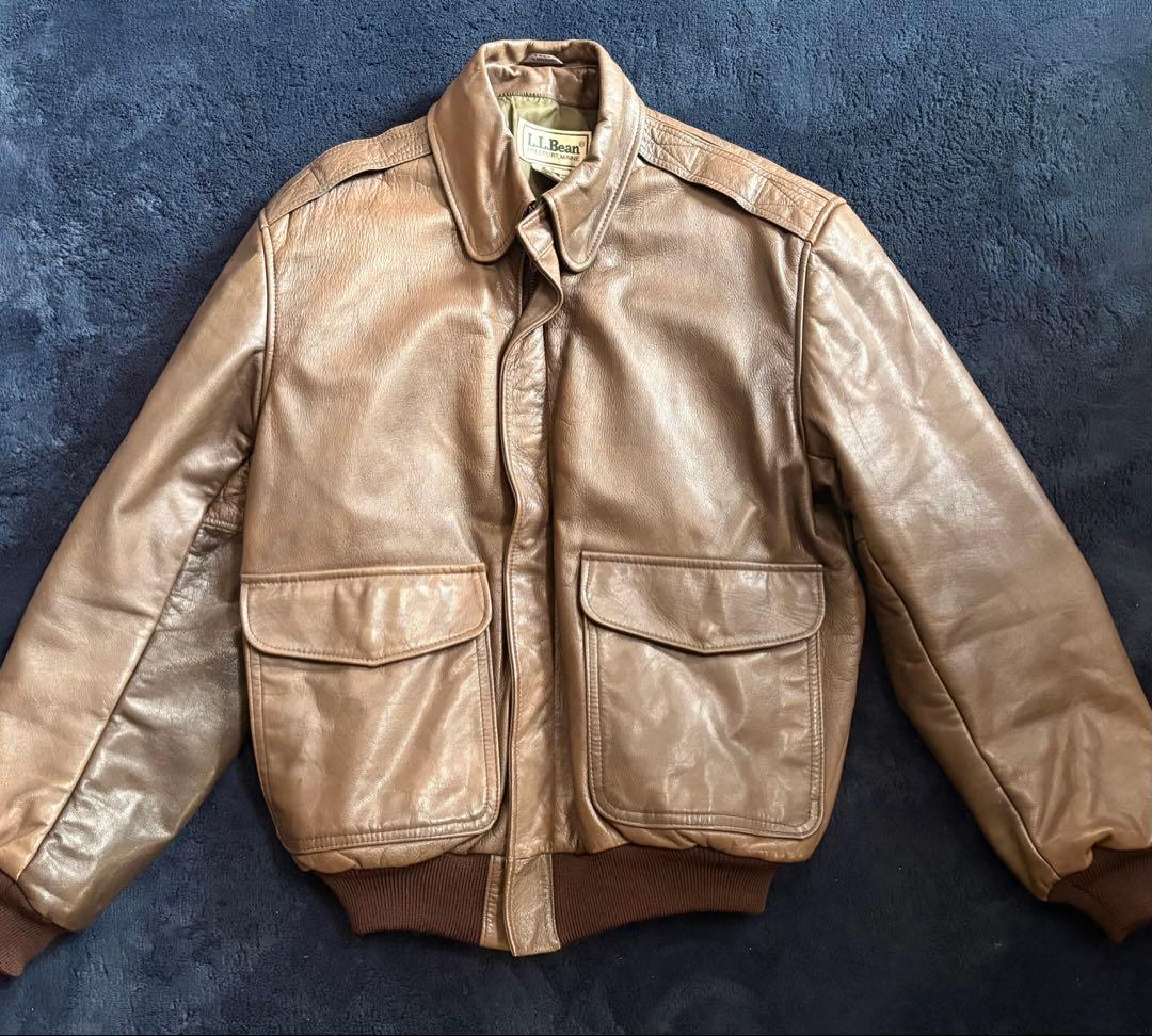 80s 美品 L.L.Bean A-2フライトジャケット ブラウン レザー S