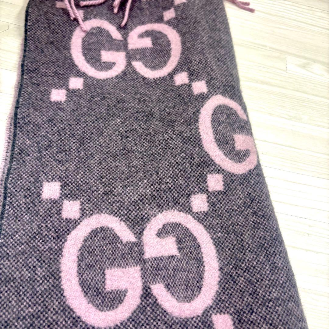 【極美品】GUCCI マフラー　GGジャガード　カシミヤ　リバーシブル
