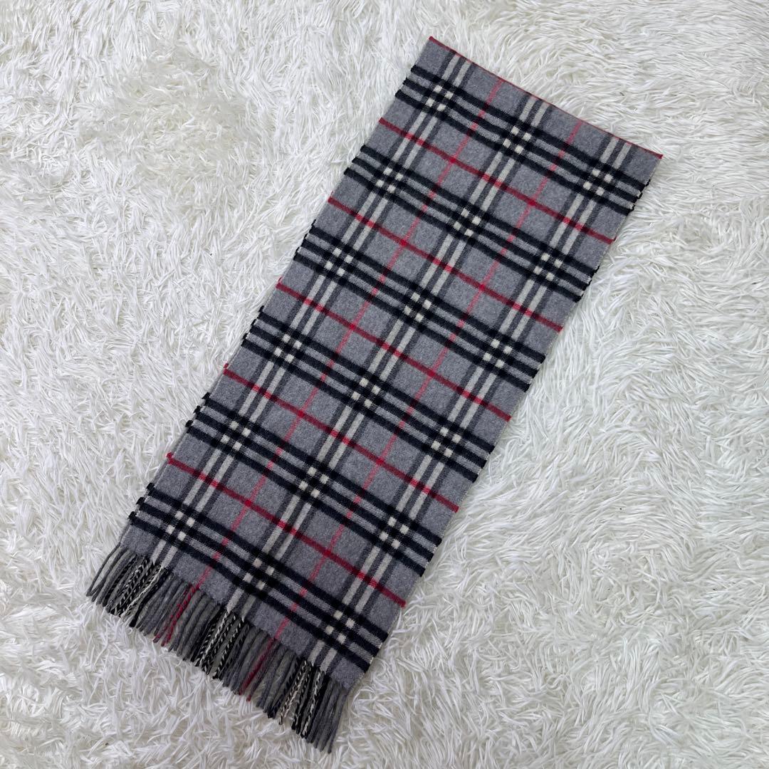 美品　バーバリー　Burberry カシミヤ100% マフラー グレー チェック