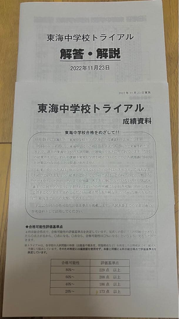 最新‼︎日能研＊東海中学校　滝中学　＊2022年 トライアル　過去問模試・成績資料