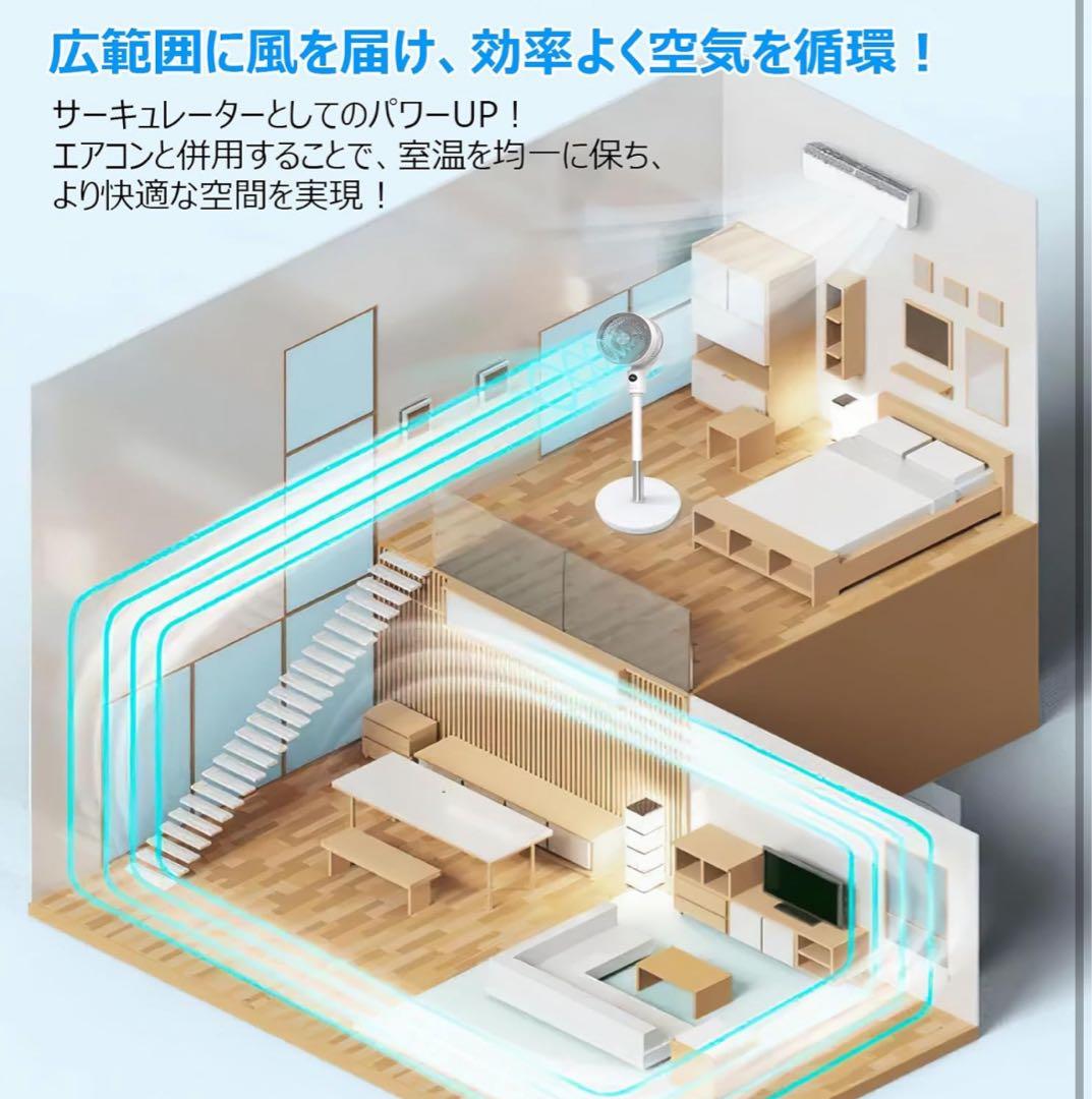 サーキュレーター DCモーター 360度全自動首振り 高さ調整可能 静音強風