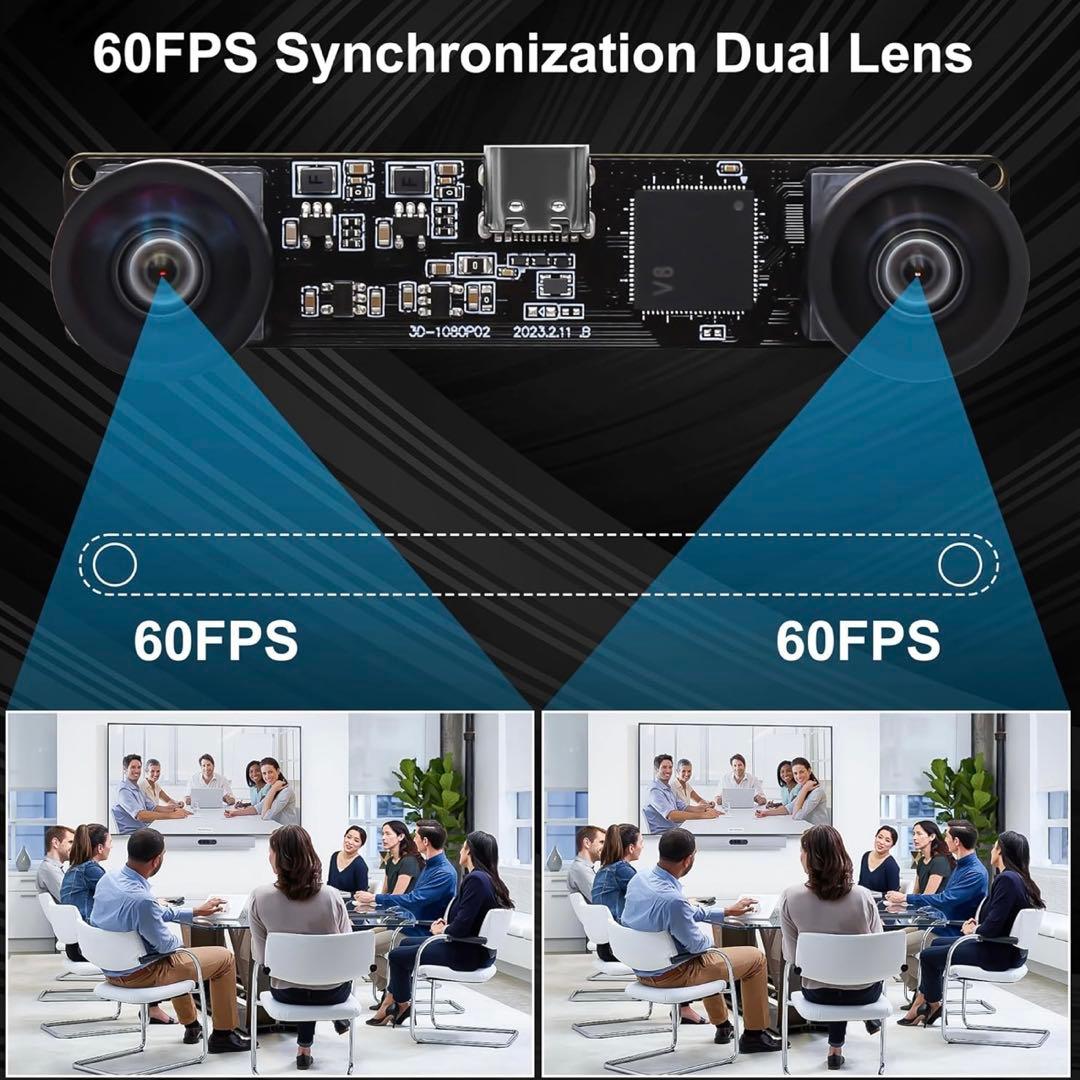 ELP 60fps 3Dステレオ同期USBカメラモジュール4MP 85度