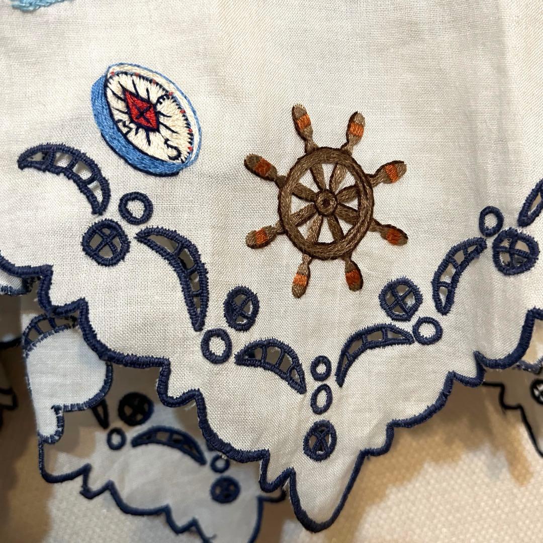 ケイタマルヤマ 刺繍 フレアスカート リネン バカンス リゾート 海 スカラップ