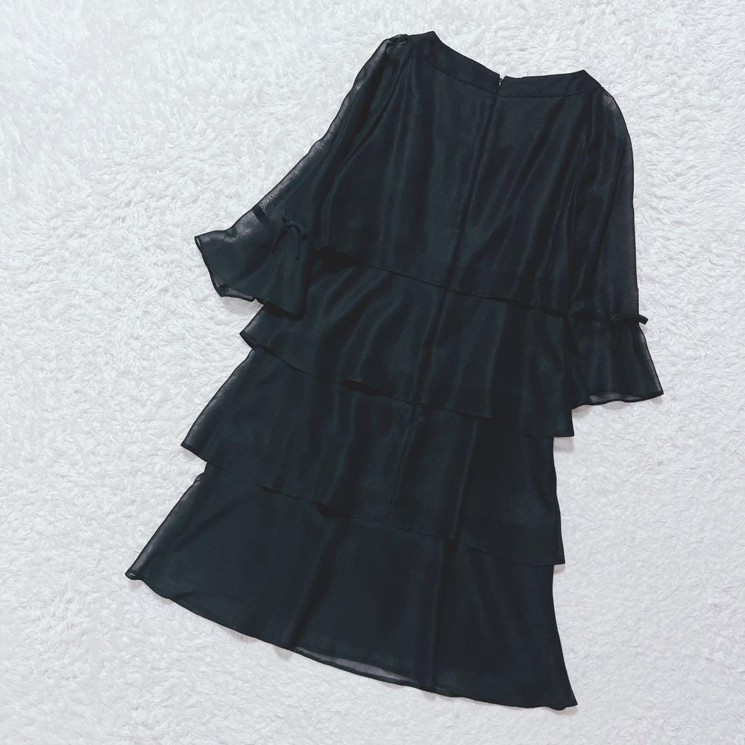 極美品✨M'S GRACY シフォン素材 ティアード ワンピース 40 黒