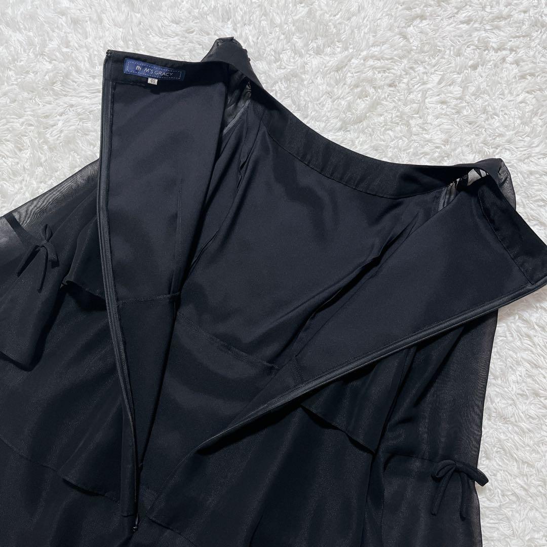 極美品✨M'S GRACY シフォン素材 ティアード ワンピース 40 黒