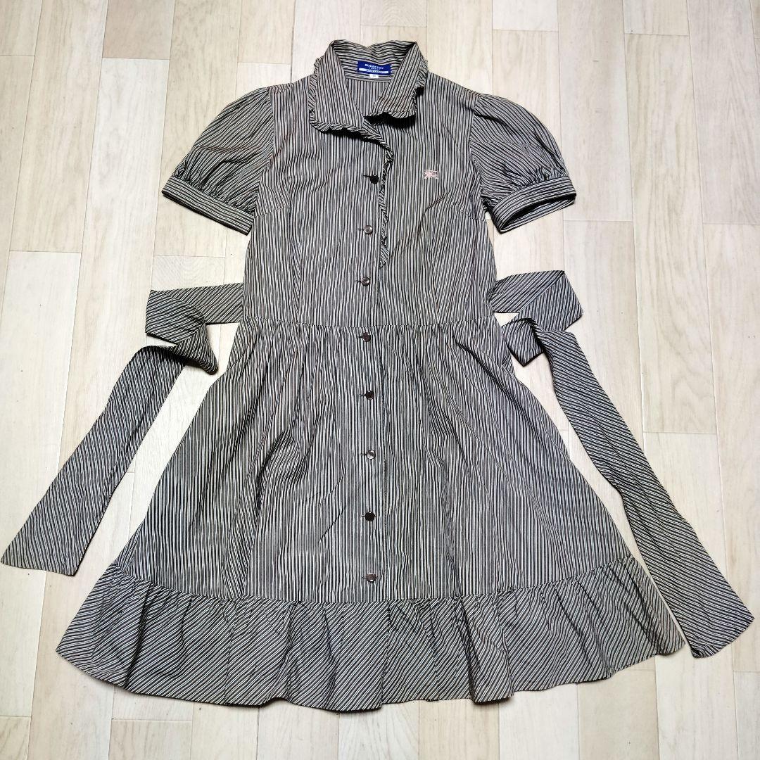 バーバリーブルーレーベル　マルチストライプワンピース　フリル　パフスリーブ　美品