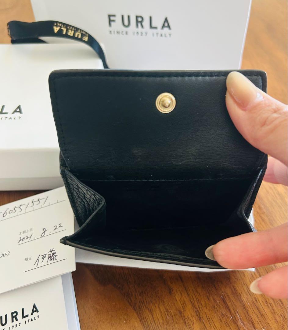 【かずちゃん】FURLA フルラ 三つ折り財布 ブラック 黒 ミニ財布
