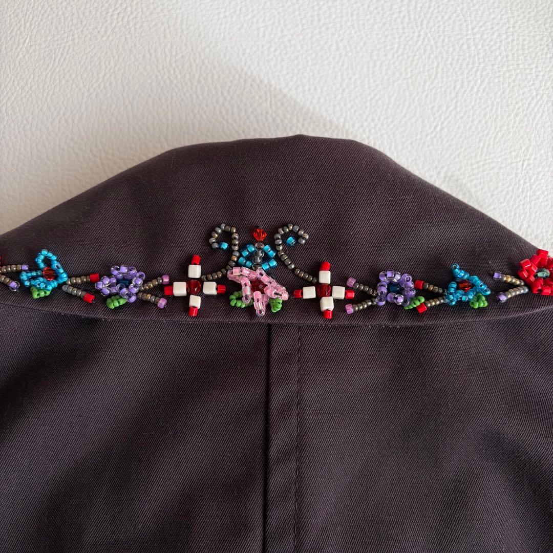 アルベロベロ　トレンチコート　ビーズ刺繍　ぶた　ベルト　ビジュー　柄裏地