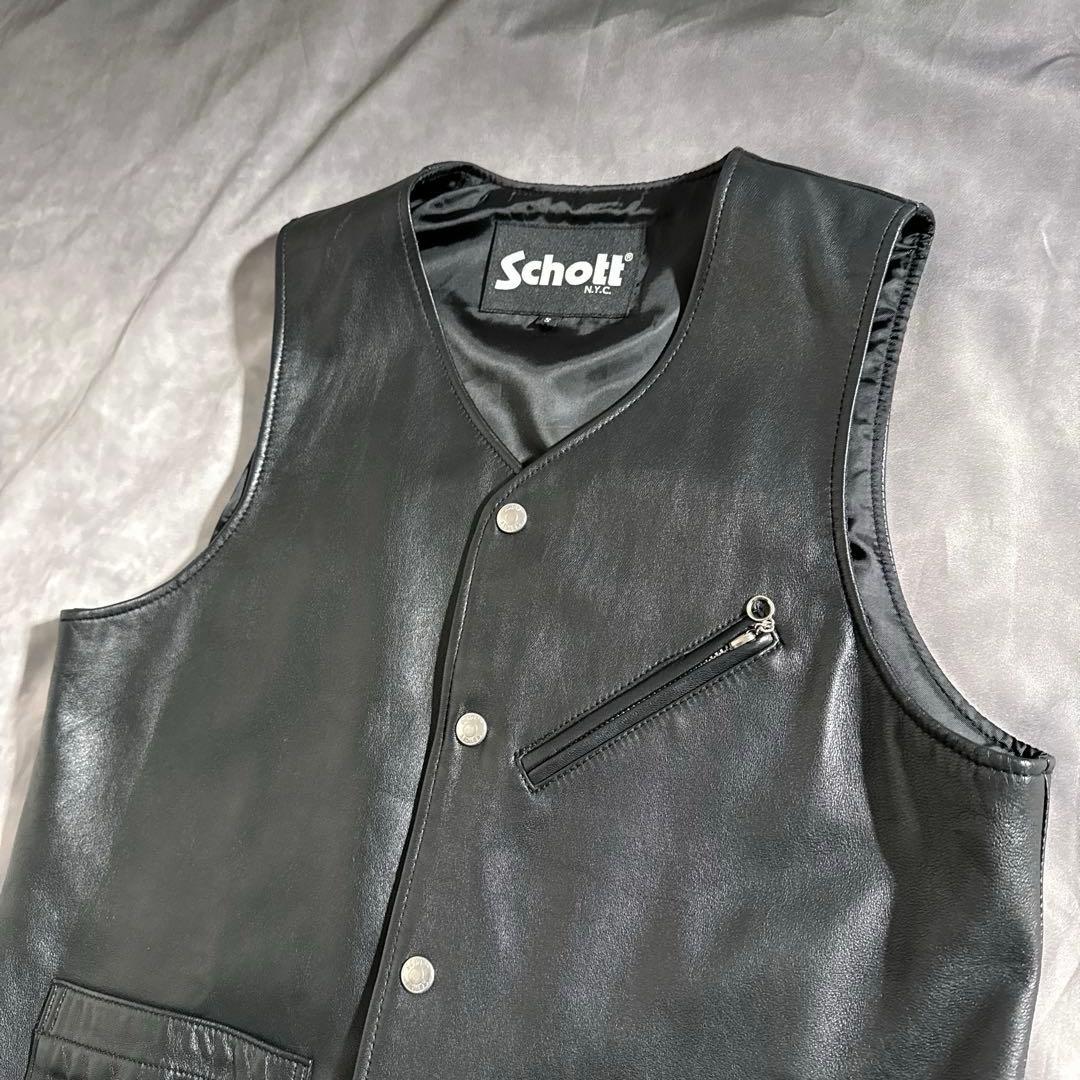 極美品　Schott ライダース ラムレザーベスト ショット ジャケット　黒　S