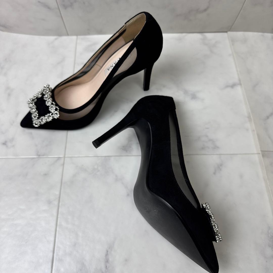 【極美品】 DIANA ビジュー パンプス ハイヒール シースルー 黒 23.5