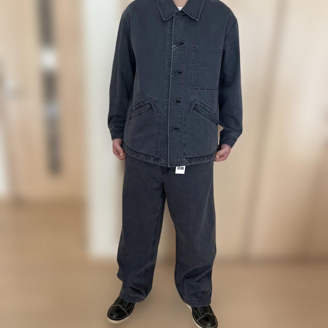 新品UNIQLOUオーバーサイズカラーデニムジャケットパンツセットアップルメール