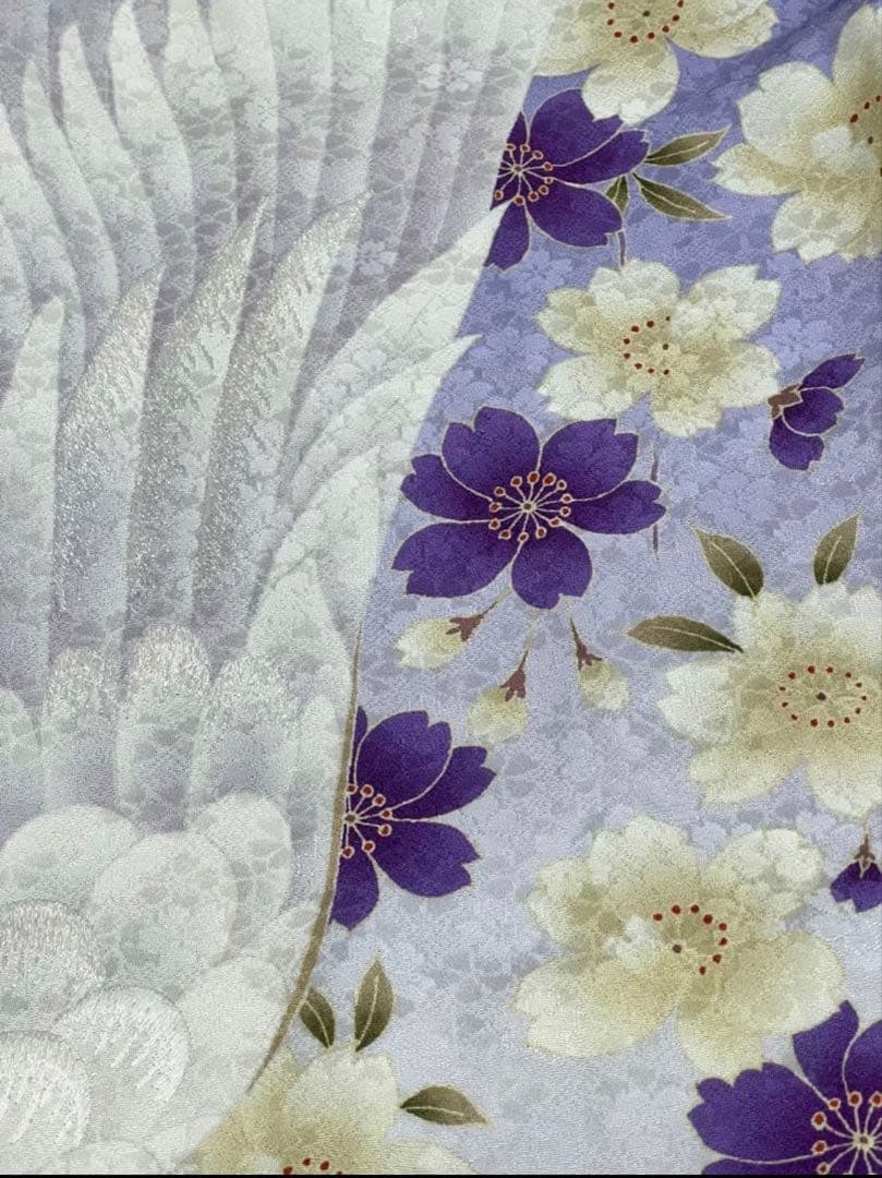 振り袖　フルセット　長襦袢　個性的　鶴　桜　成人式　刺繍入り　長尺袋帯　792