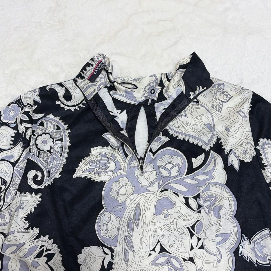 美品 LEONARD 半袖 カットソー 花柄 ペイズリー トリム トップス LL
