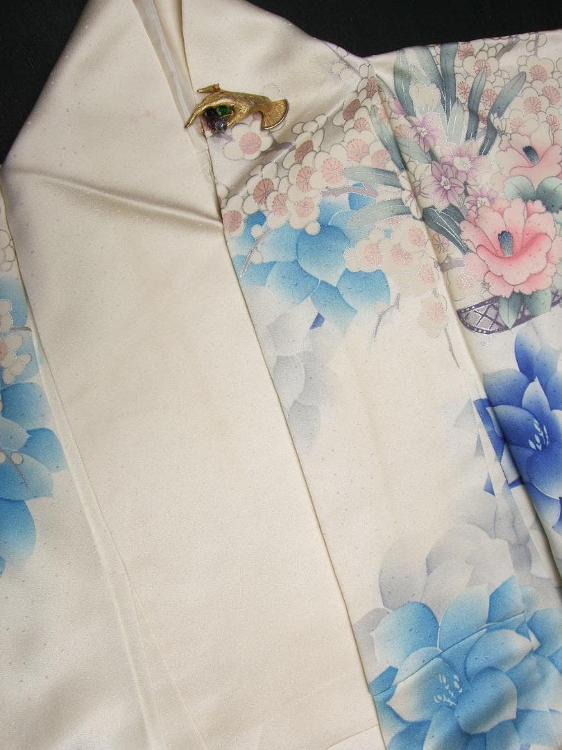 大輪菊と清楚な草花 振袖フルセット 7点　手刺繍　ｍ8 成人式