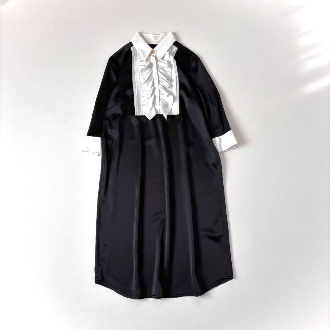 グレースコンチネンタル バイカラーフリルワンピース ブラック 36 美品