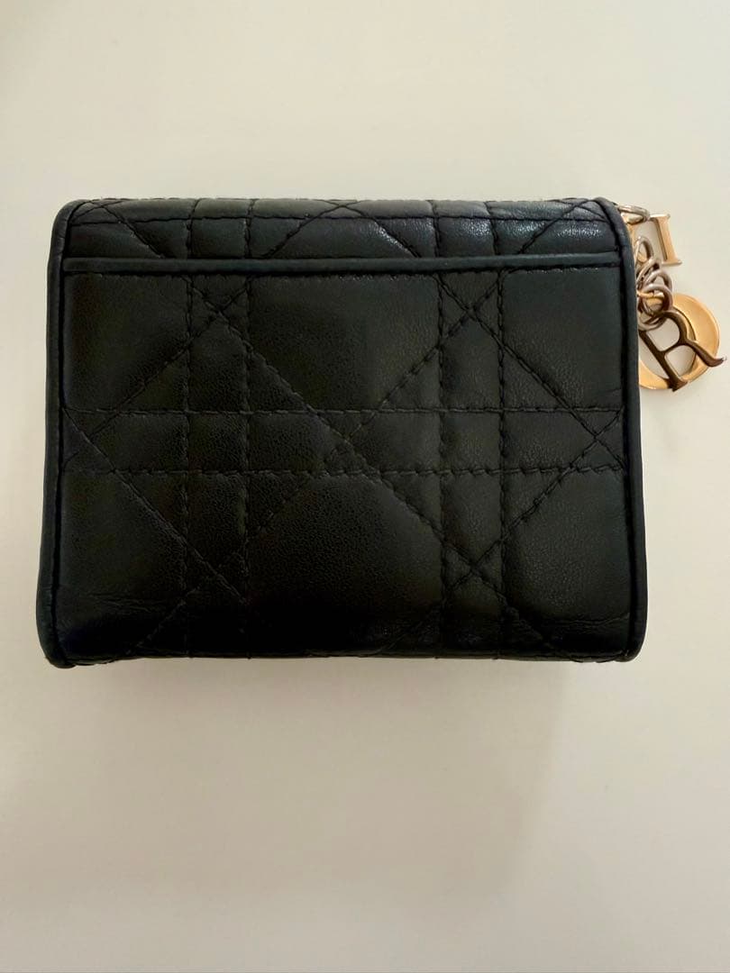 Dior☆ブラックレザー　ロータスウォレット三つ折り財布 キルティング