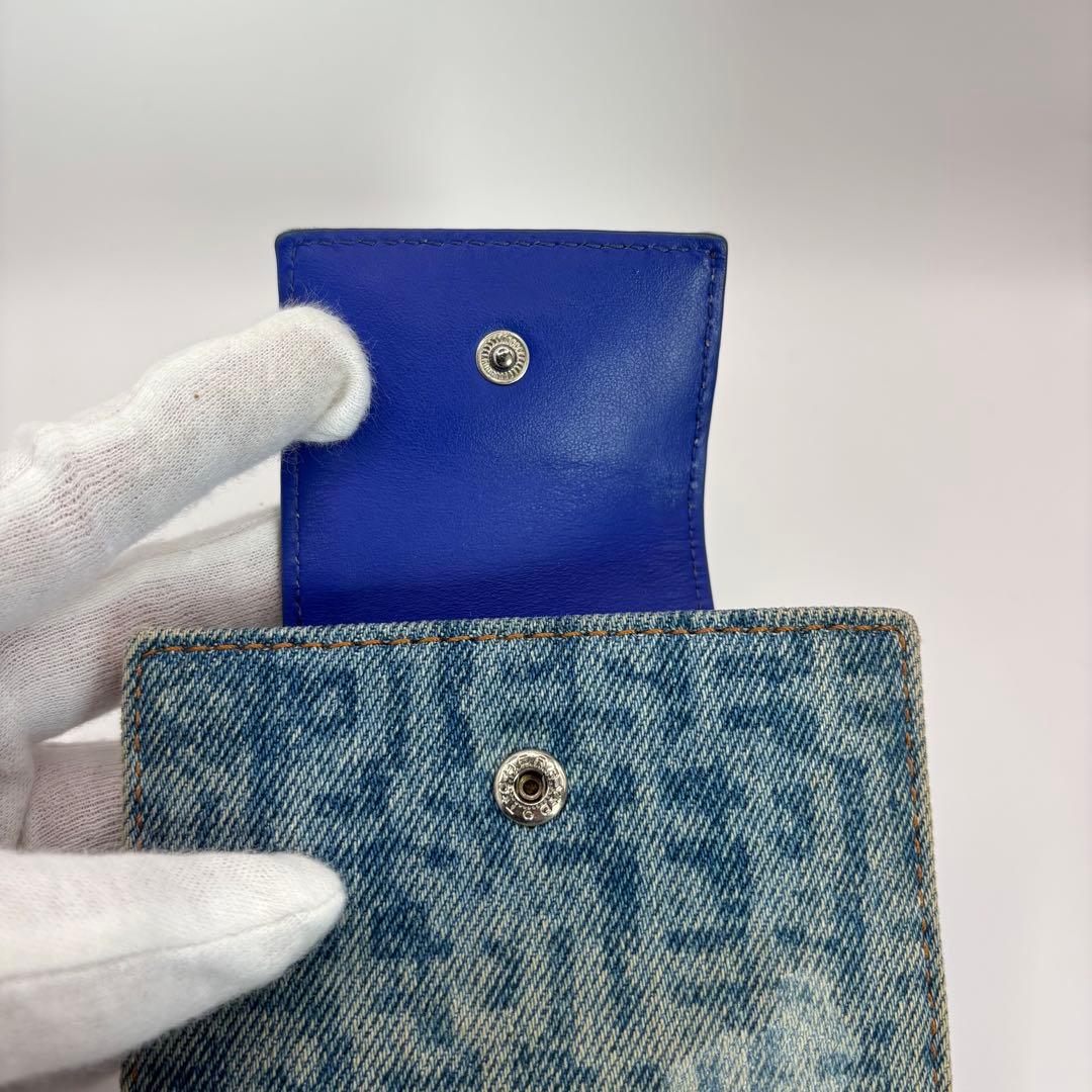 DIESEL 二つ折り財布　デニム　Dロゴ　キャンバス　シルバー　財布　レザー