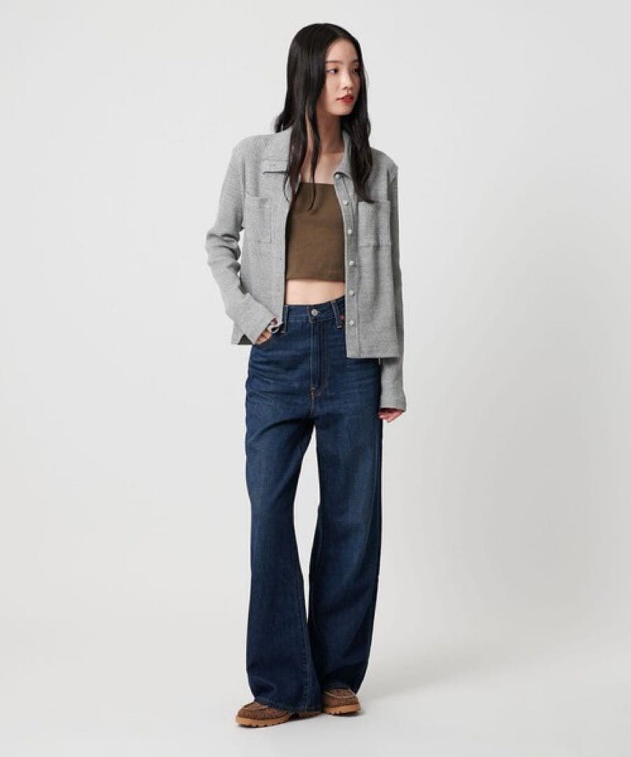BEAUTY&YOUTH コットン リブハイネックカーディガン ウォッシャブル