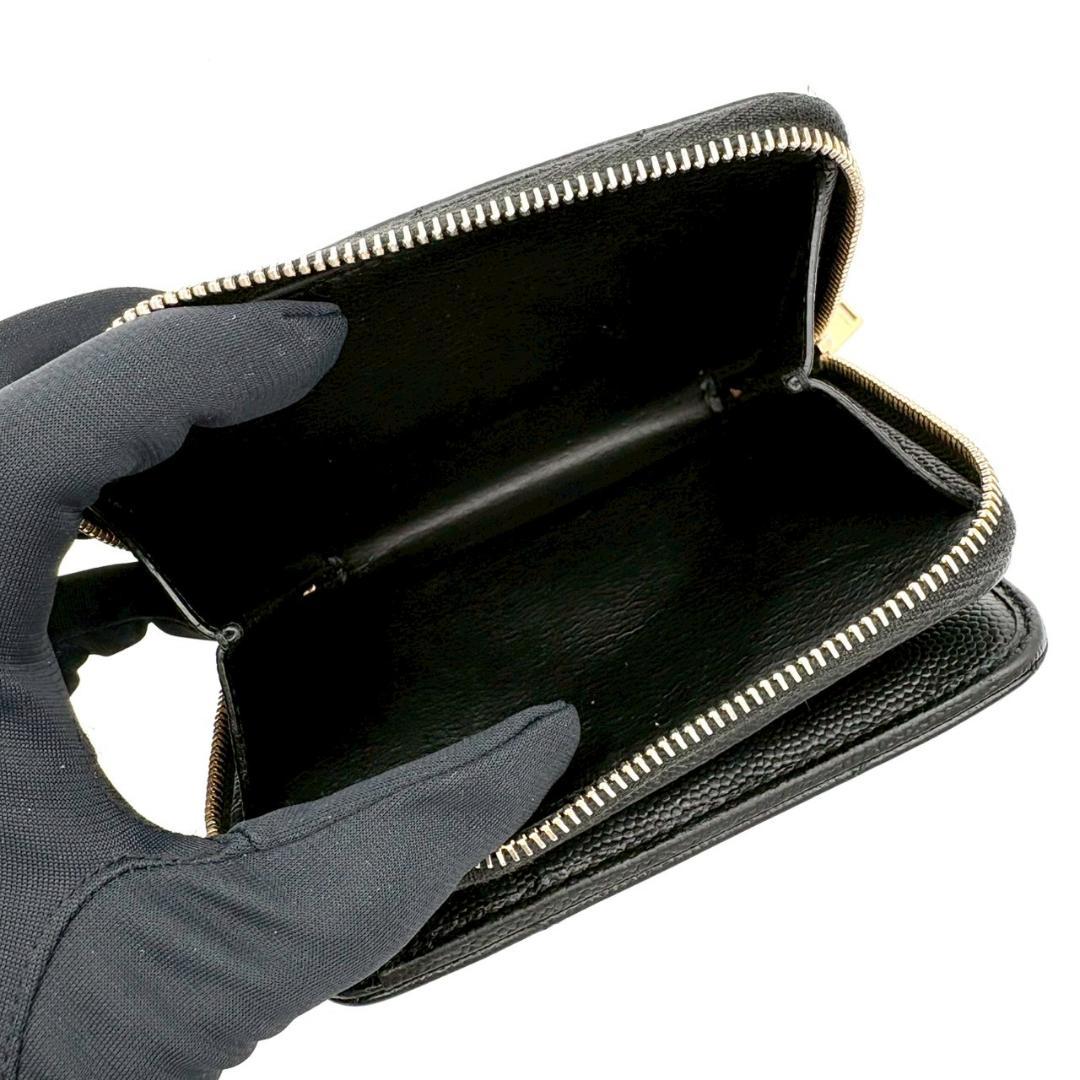 サンローラン パリ 折財布 キャビアスキン Vステッチ YSL 黒 2779