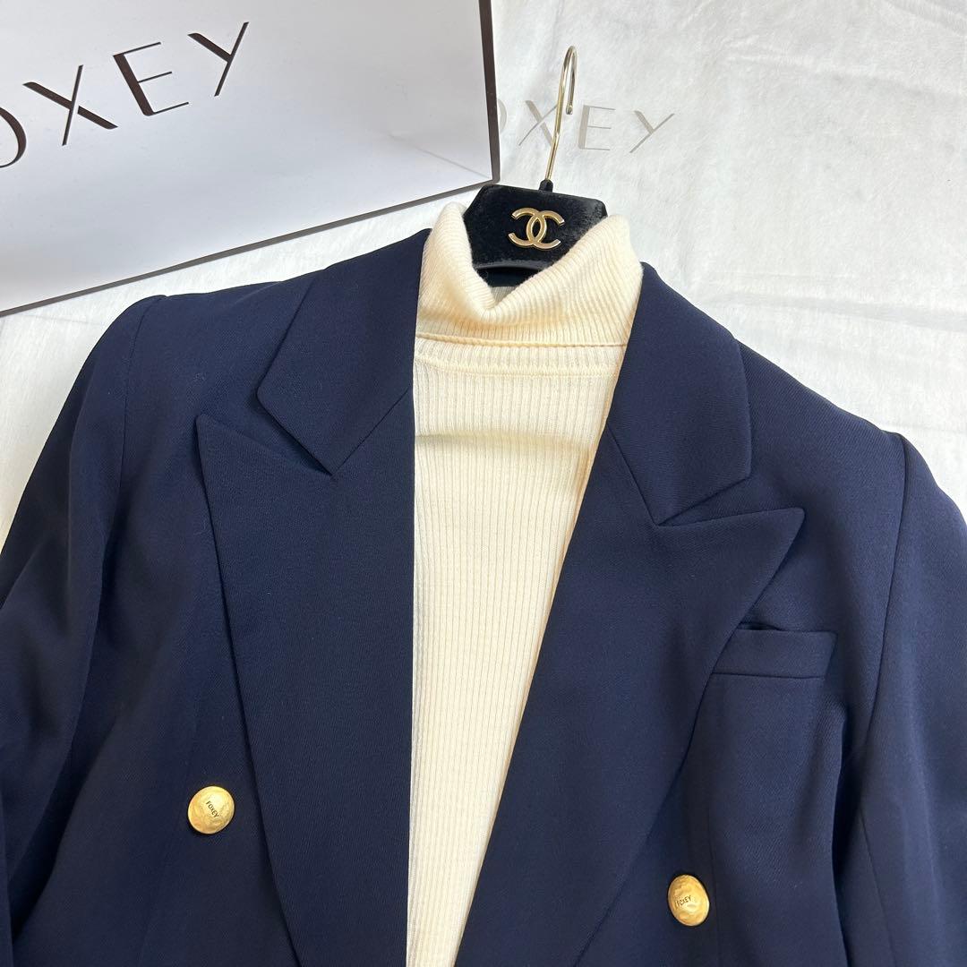 美品◆FOXEY 最高級ロングジャケット ダブル 金ボタン 春アウター XL