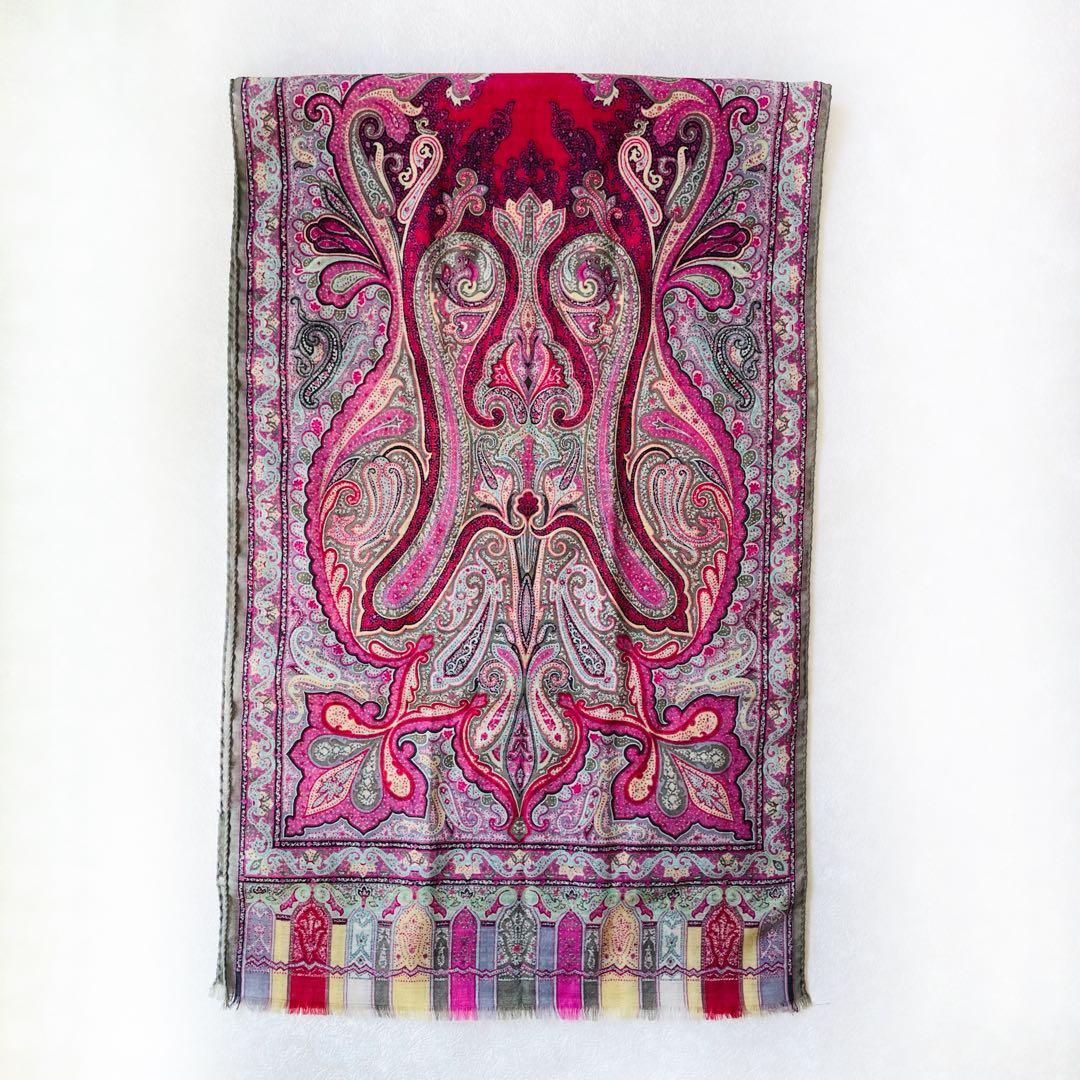 美品✴︎Etro ストール ウール100% ペイズリー柄 エトロ スカーフ カーキ