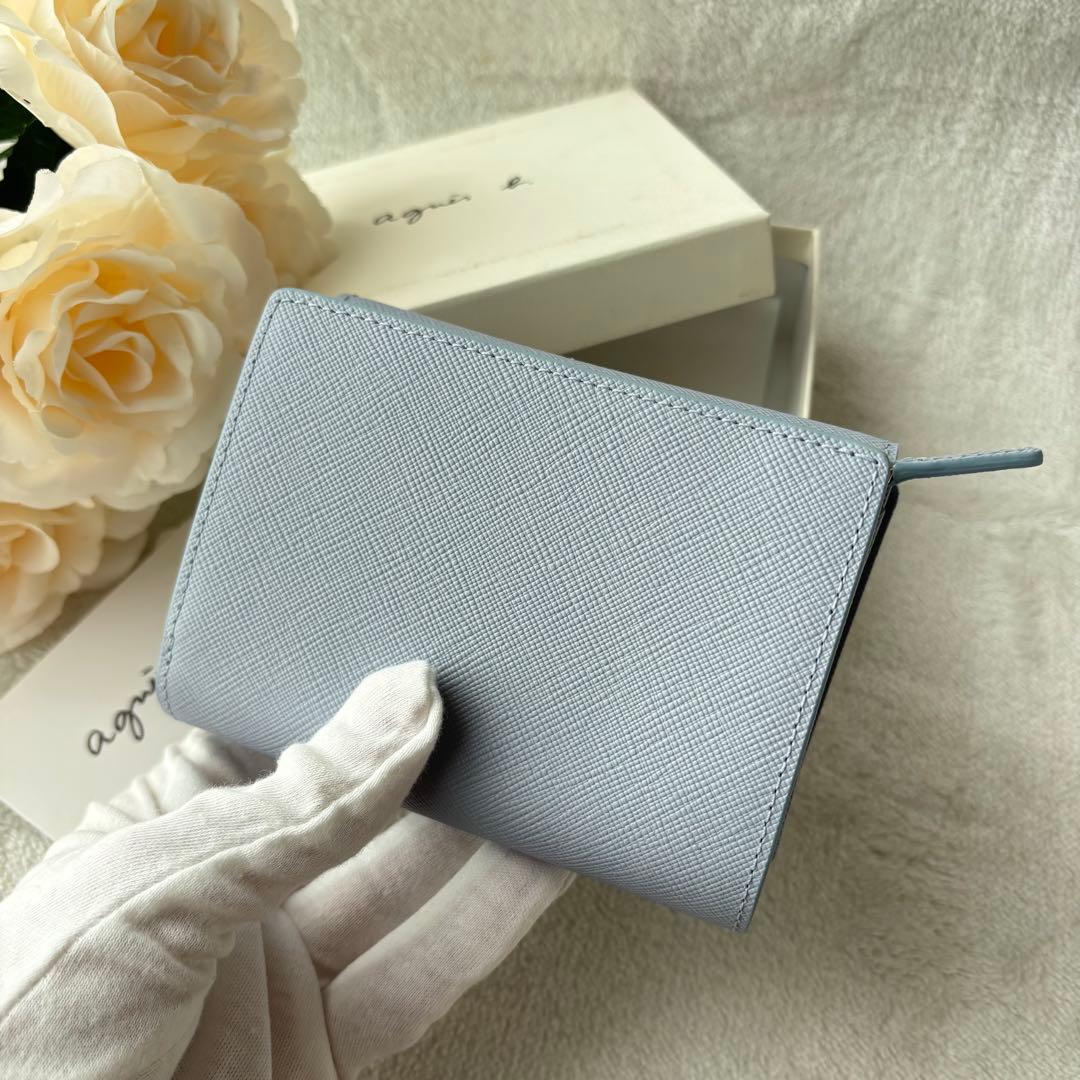 【未使用】agnes b. 3つ折り財布　レザー　ブルー　ava ミニウォレット