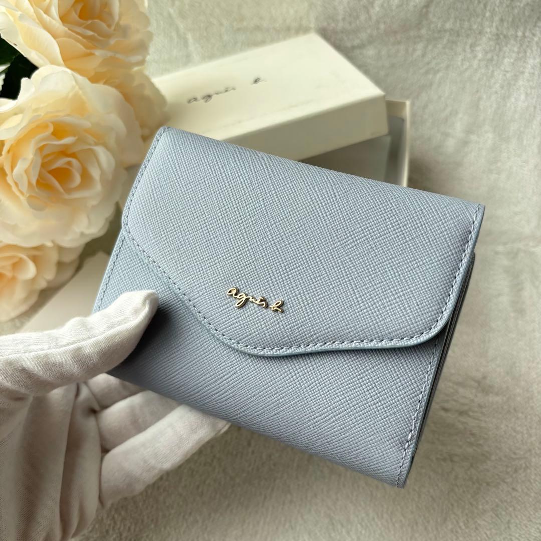【未使用】agnes b. 3つ折り財布　レザー　ブルー　ava ミニウォレット